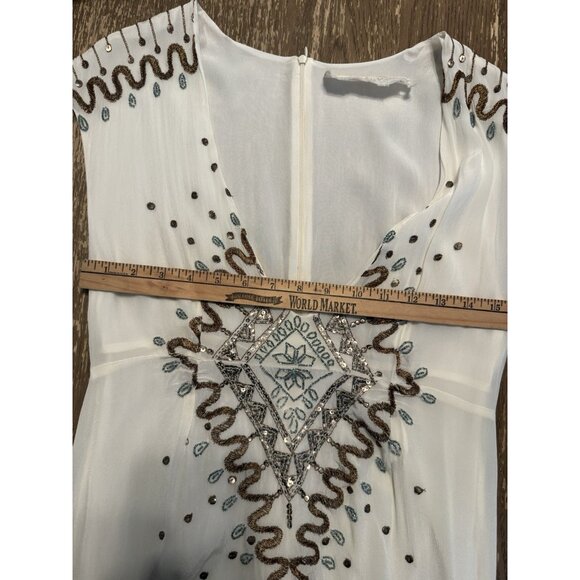 Jen's Pirate booty High Low Ivory Gold V Neck Beads Embroidered Zip Medium Boho - Picture 6 of 16